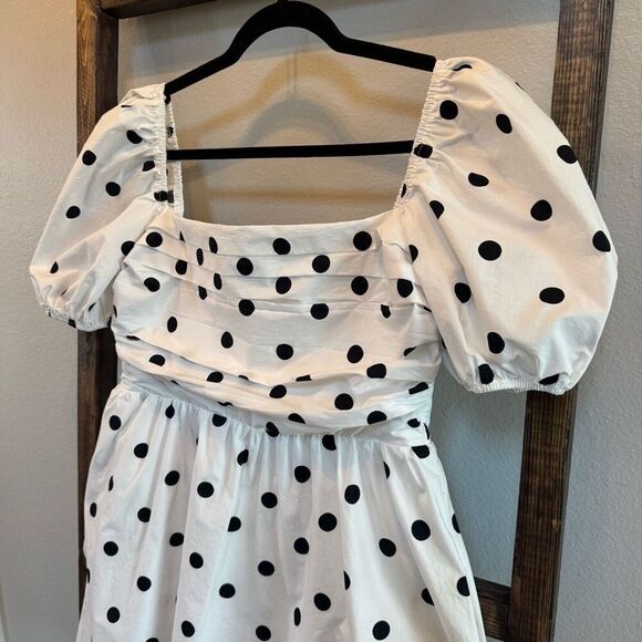 NWT O.P.T. White Black Polka Dot River Pleated Mini Dress - Picture 2 of 9